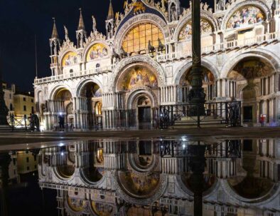 san marco basilic reflection on flooded square at night time - destinations by Timeless Tuscany tour operator